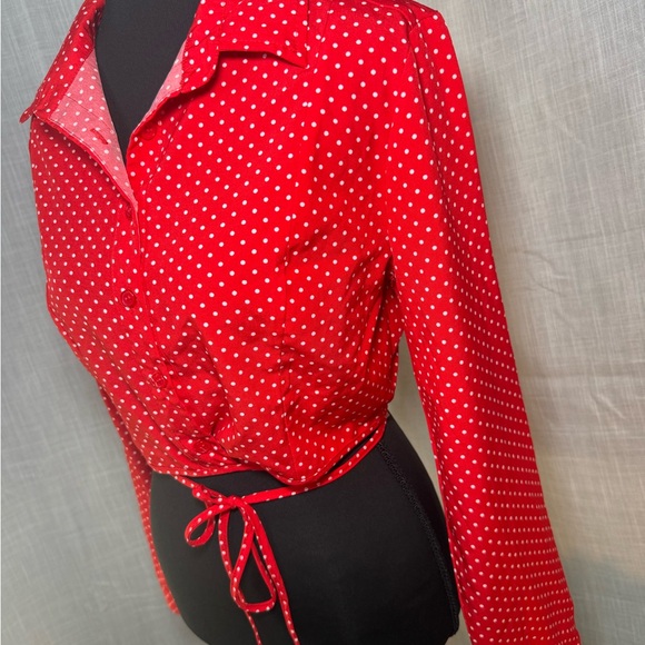 Fashion Nova Red Polka Dot Blouse - Picture 7 of 7